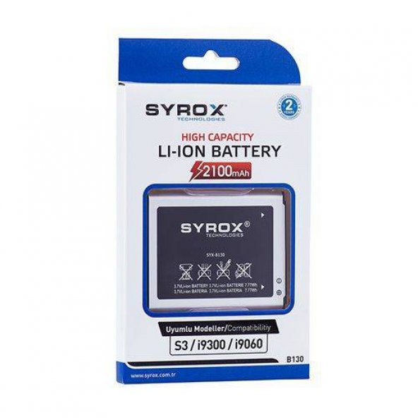 Syrox Samsung S3 (I9300) Batarya 2100 mAh - B130 -