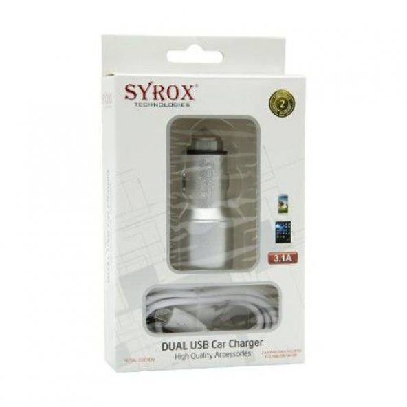 SYROX 2li Usb Giriş Metal başlık + kablo / 3.1A / Araç şarjı - S