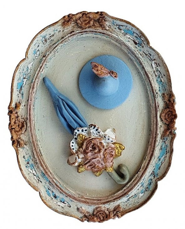 Şapkalı, Şemsiyeli Dekoratif Eskitme Model Çerçeve