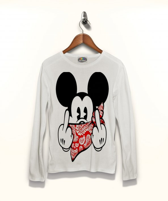 Mickey Mouse Obseno Tişört Uzun Kollu Tshirt