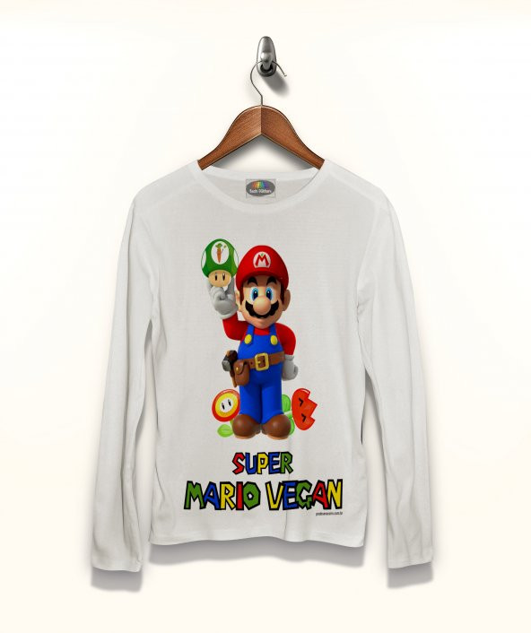 Super Mario Vegan Tişört Uzun Kollu Tshirtt