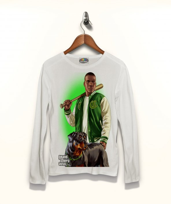 GTA V Franklin Clinton e Chop Tişört Uzun Kollu Tshirt - 1