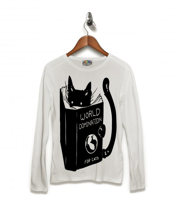 Kitap Okuyan Kedi Cats Tişört Uzun Kollu Tshirt