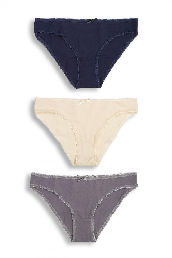 Kadın Asorti Renkli Düz 3lü Külot 3138 - 2