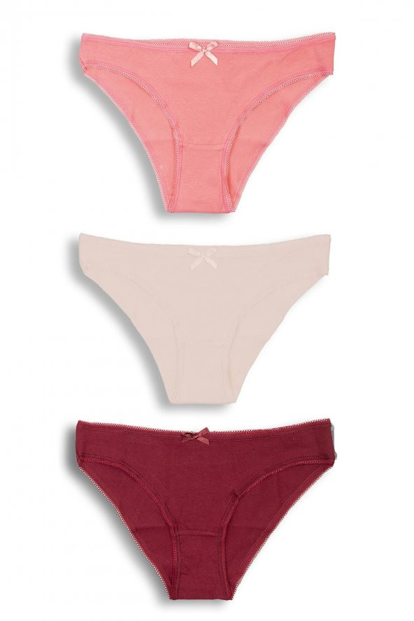 Kadın Asorti Renkli Düz 3lü Külot 3138 - 3