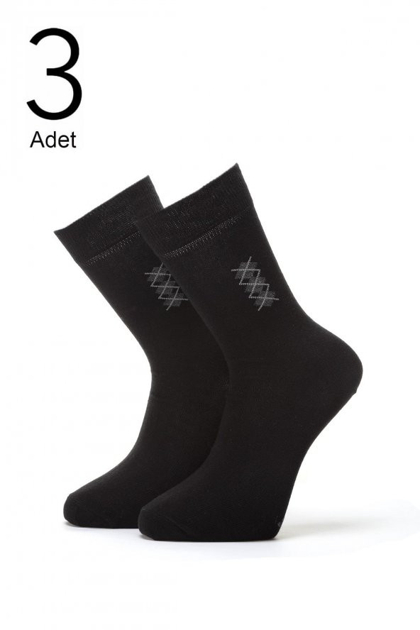 3lü Erkek Konçta Ekose Desenli Çorap 4409-A3