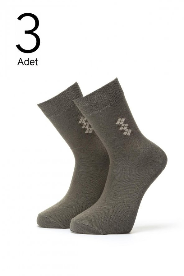 3lü Erkek Konçta Ekose Desenli Çorap 4409-A3 - 2