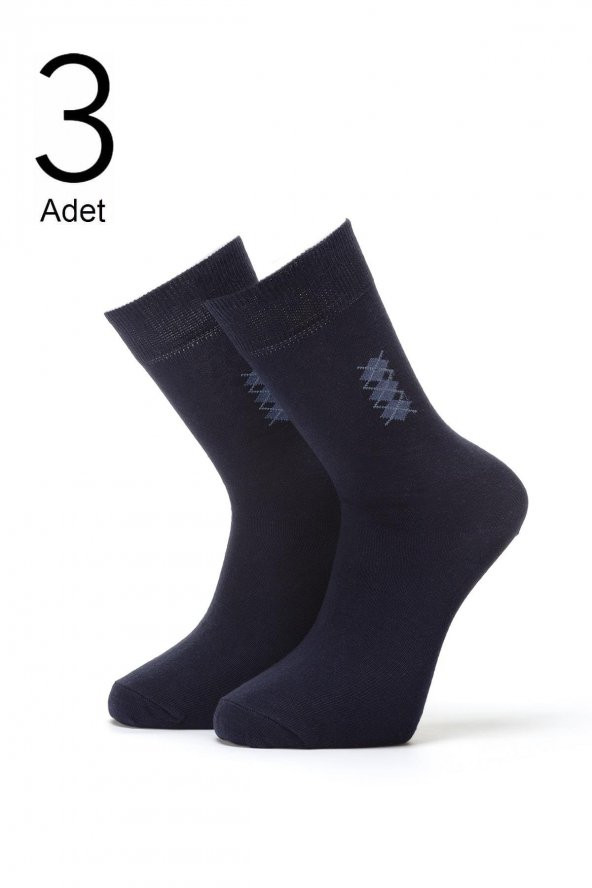 3lü Erkek Konçta Ekose Desenli Çorap 4409-A3 - 3