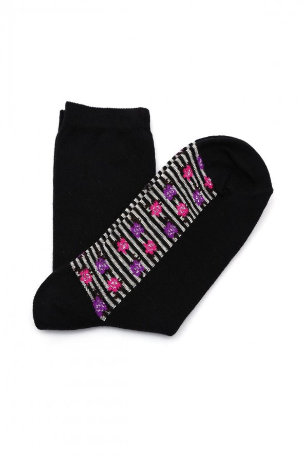 Kadın 2li Çiçek Desenli Çorap 12433408 - 3