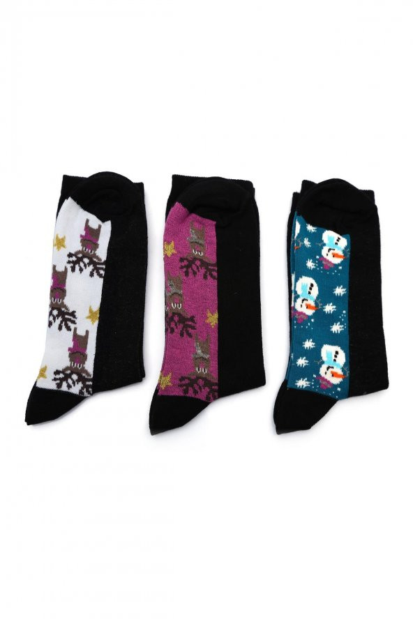 Kadın Siyah Desenli 3lü Çorap 61294024