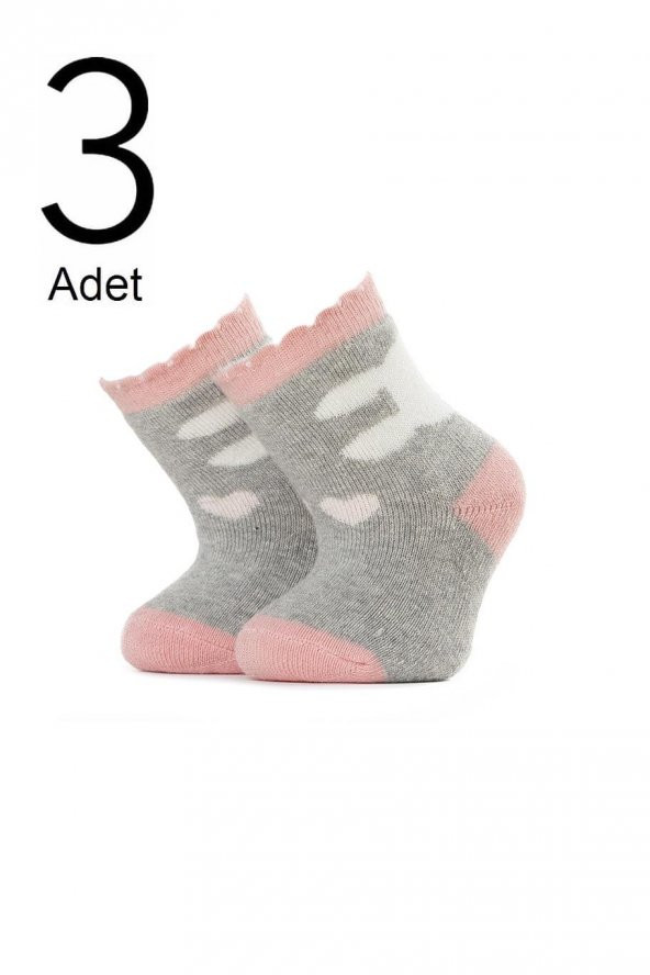 3lü Bebek  Tavşan Desenli Havlu Çorap 1410-A3