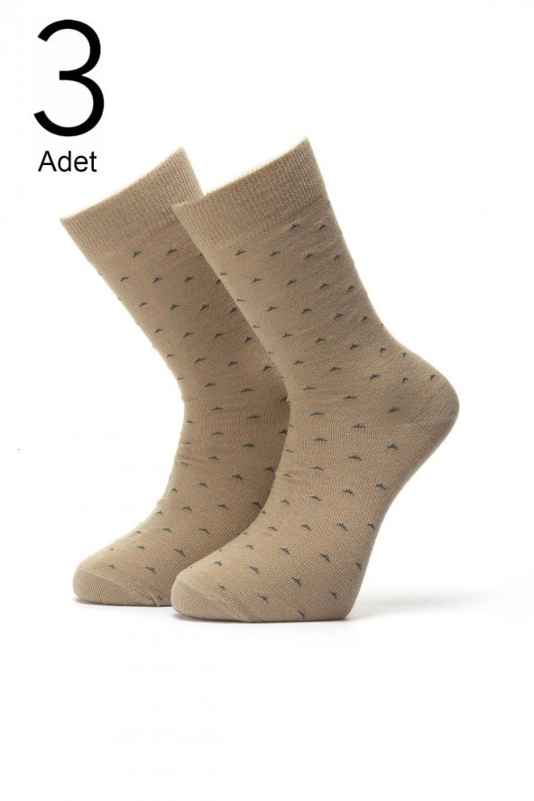 3lü Erkek  Nokta Desenli Özel Yün Çorap 4412-A3 - 2