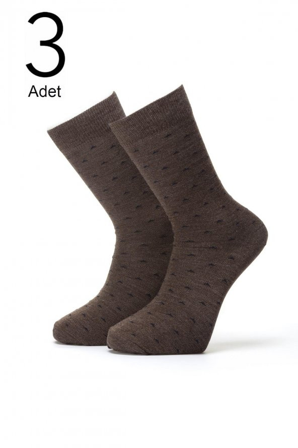3lü Erkek  Nokta Desenli Özel Yün Çorap 4412-A3 - 3