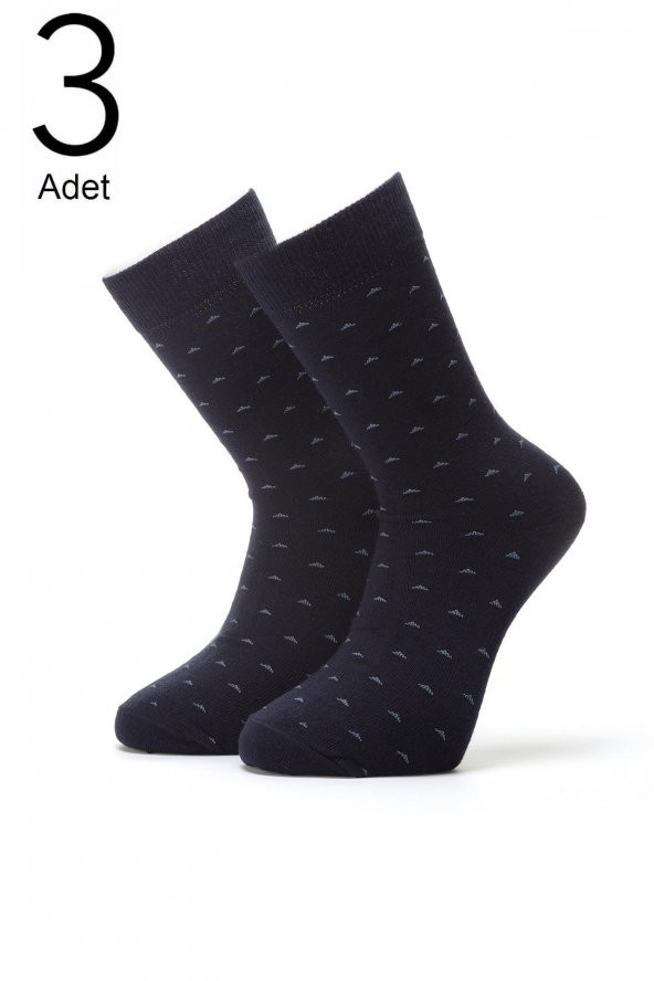 3lü Erkek  Nokta Desenli Özel Yün Çorap 4412-A3 - 4