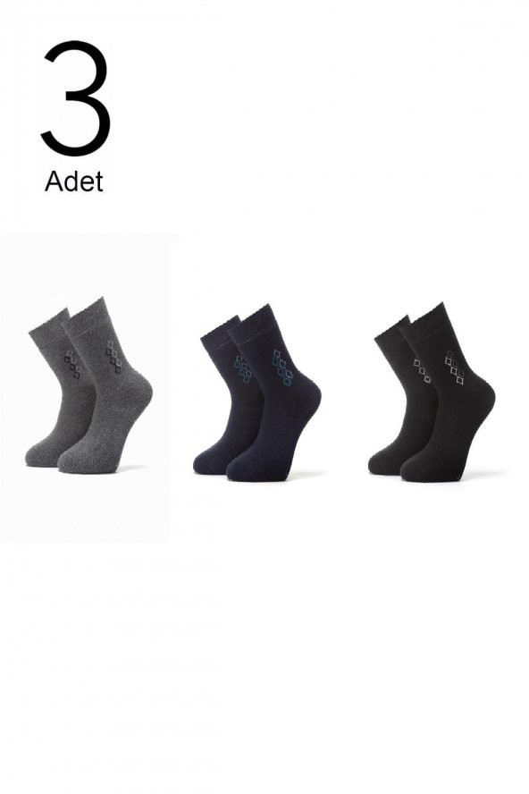 3lü Erkek Konç Desenli Havlu Çorap 4453-B3