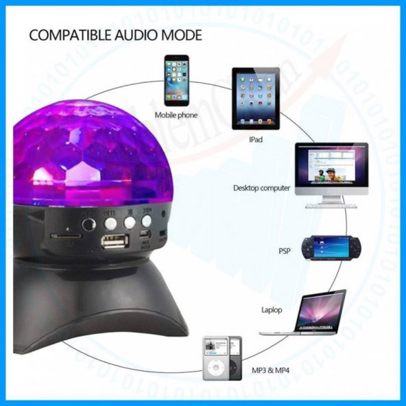 Lazer Işıklı Disko Topu Küresi Bluetooth Hoparlör Ses Bombası PG-389 - 5