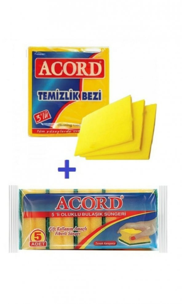 Acord 2' Li Temizlik Seti ( 3' Lü Sarı Bez + 5' Li Sünger