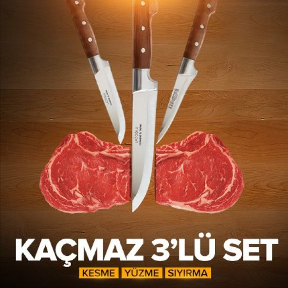 Lazoğlu Sürmene 3 Lü Bıçak Seti TESCİLLİ MARKA  ORJİNAL HG BIÇAK LAZ BIÇAK SETİ - 1