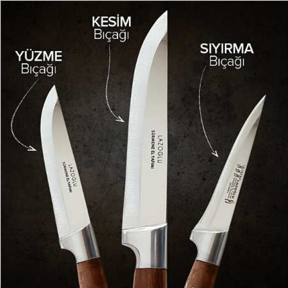 Lazoğlu Sürmene 3 Lü Bıçak Seti TESCİLLİ MARKA  ORJİNAL HG BIÇAK LAZ BIÇAK SETİ - 2