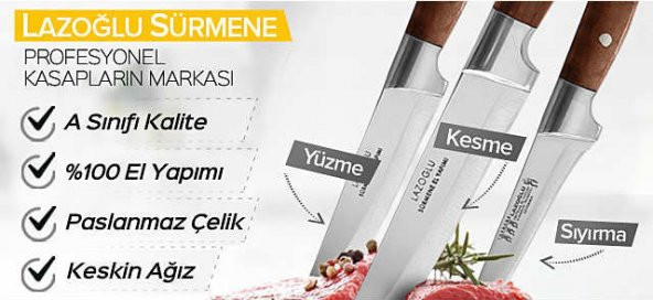 Lazoğlu Sürmene 3 Lü Bıçak Seti TESCİLLİ MARKA  ORJİNAL HG BIÇAK LAZ BIÇAK SETİ - 3