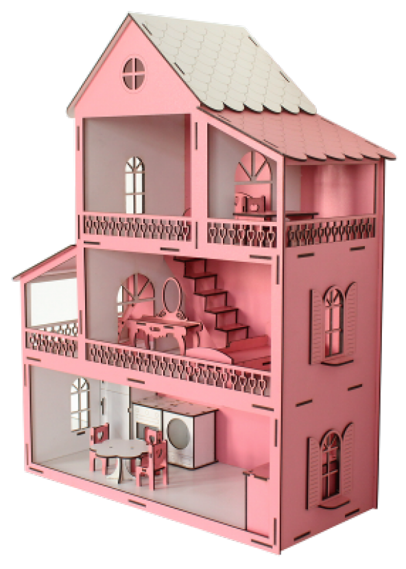 Pembe Barbie Ev Eşyalı 3 KAT LED IŞIKLI FULL