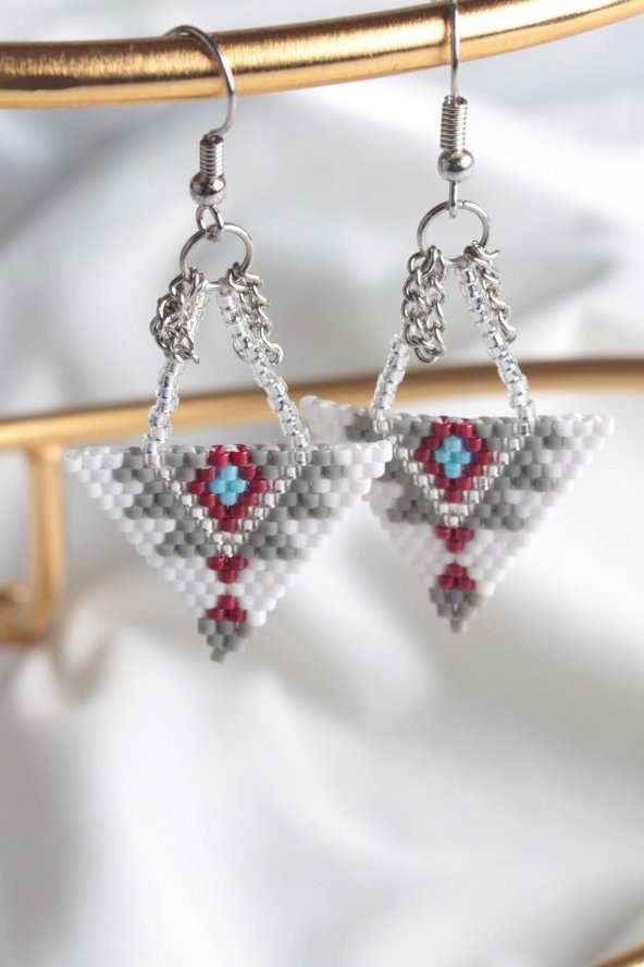 Zariass Küpe Miyuki Üçgen Beyaz Askılı