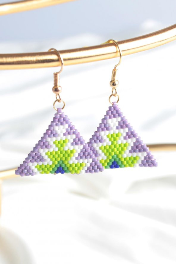 Zariass Küpe Miyuki Üçgen Desen Lila-Yeşil