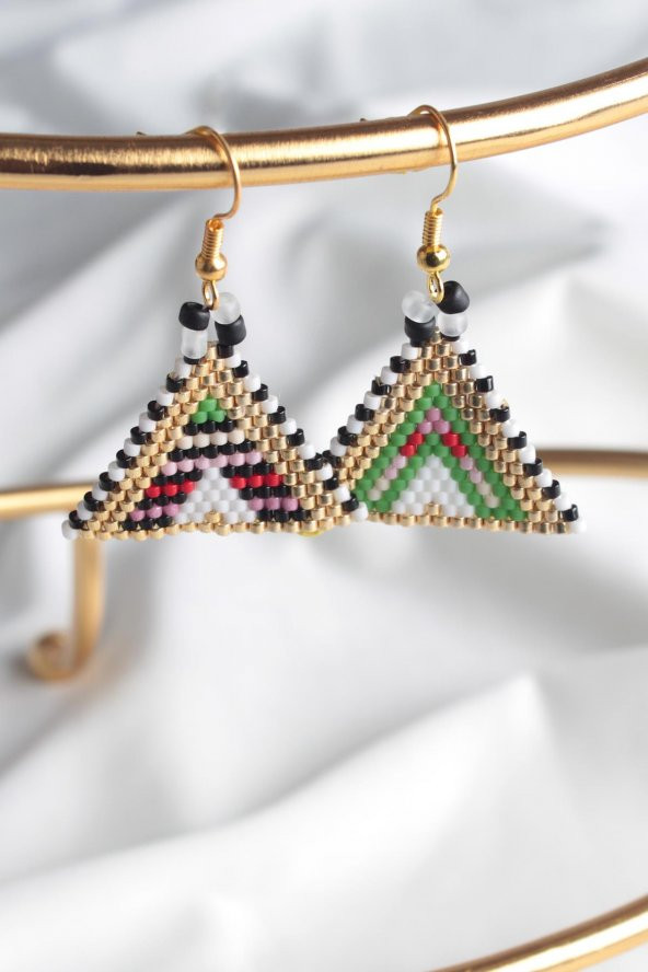 Zariass Küpe Miyuki Üçgen Desen Altın Yaldız