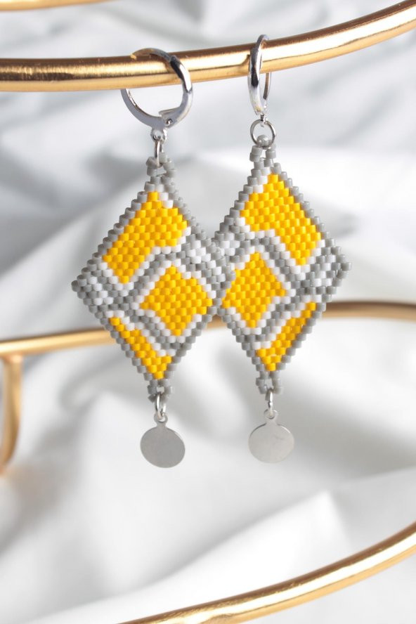 Zariass Küpe Miyuki Sarı Baklava desen