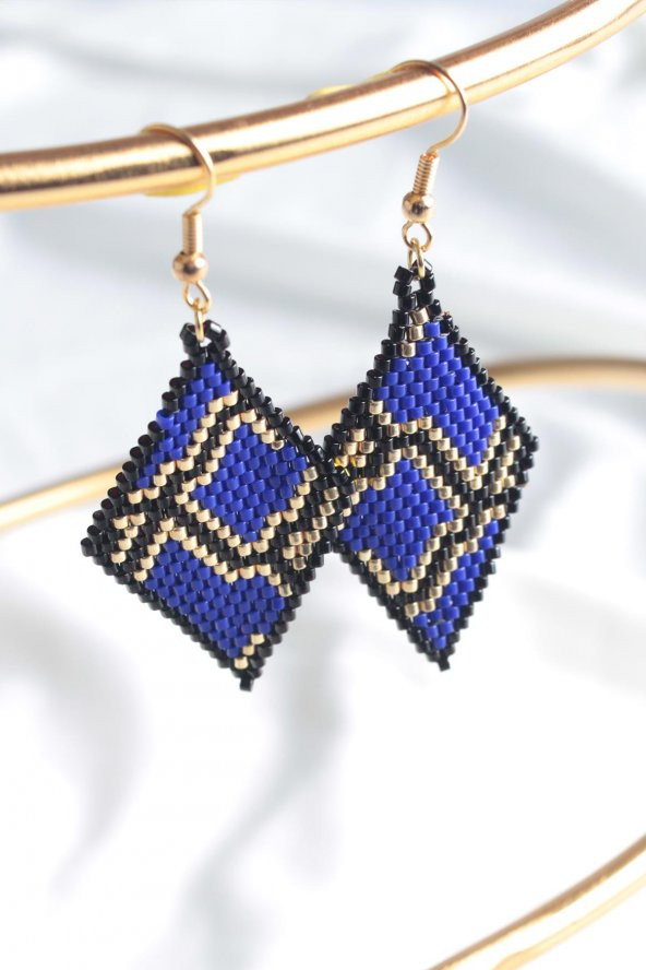 Zariass Küpe Miyuki Lacivert Baklava desen