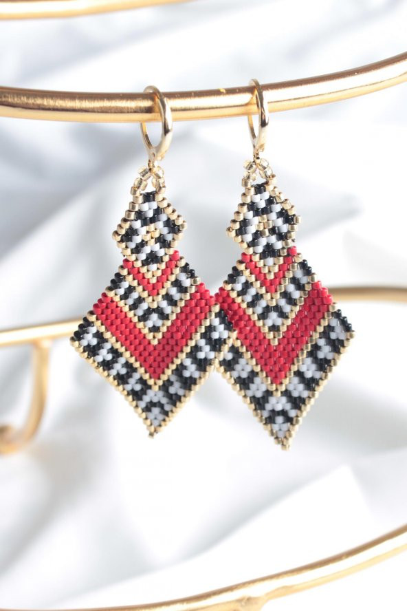 Zariass Miyuki Küpe Kırmızı-Beyaz-Siyah