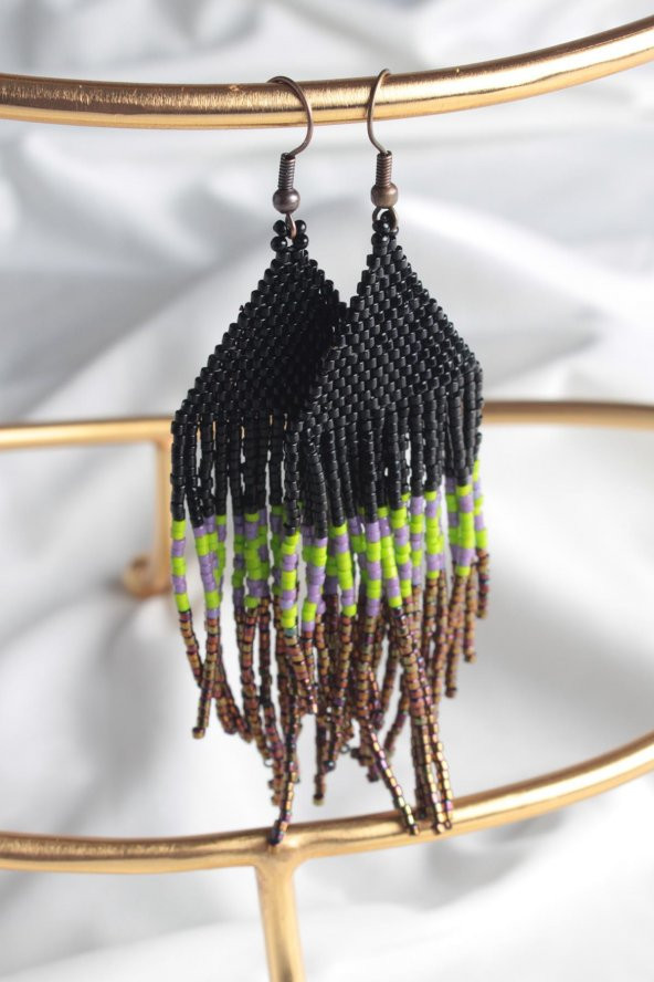 Zariass Küpe Miyuki Siyah Saçaklı