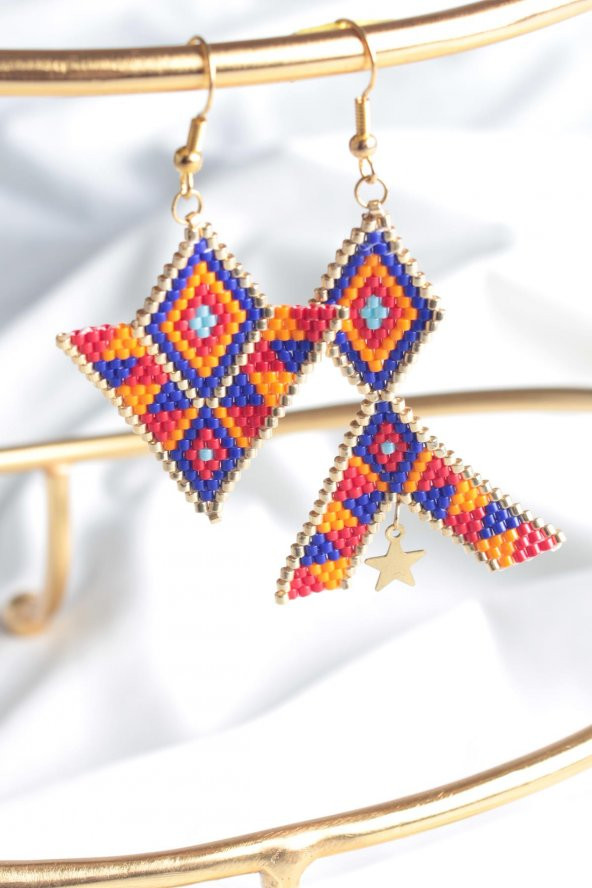 Zariass Küpe Miyuki Kırmızı-Turuncu-Mavi