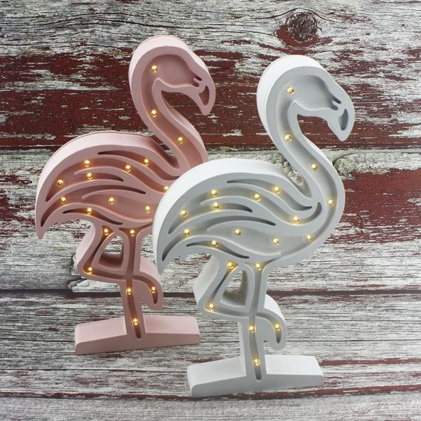 Ahşap Led Işıklı Pilli Flamingo Dekor - 5
