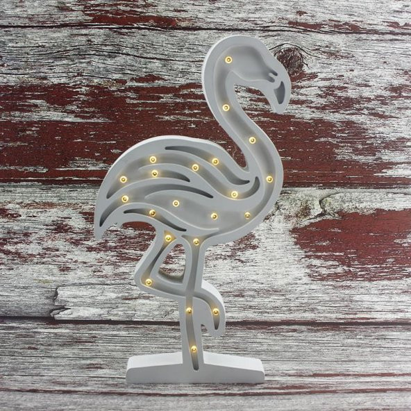 Ahşap Led Işıklı Pilli Flamingo Dekor - 6