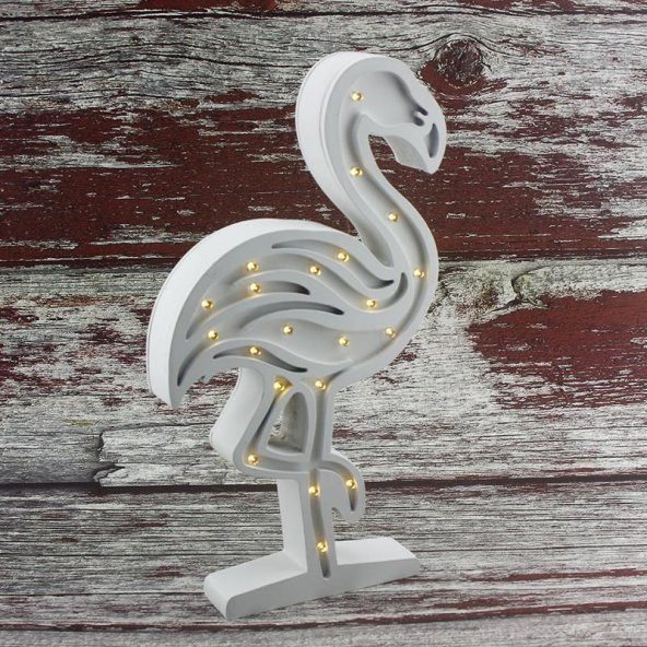 Ahşap Led Işıklı Pilli Flamingo Dekor - 7