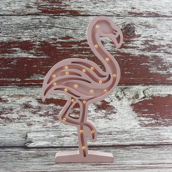 Ahşap Led Işıklı Pilli Flamingo Dekor - 8