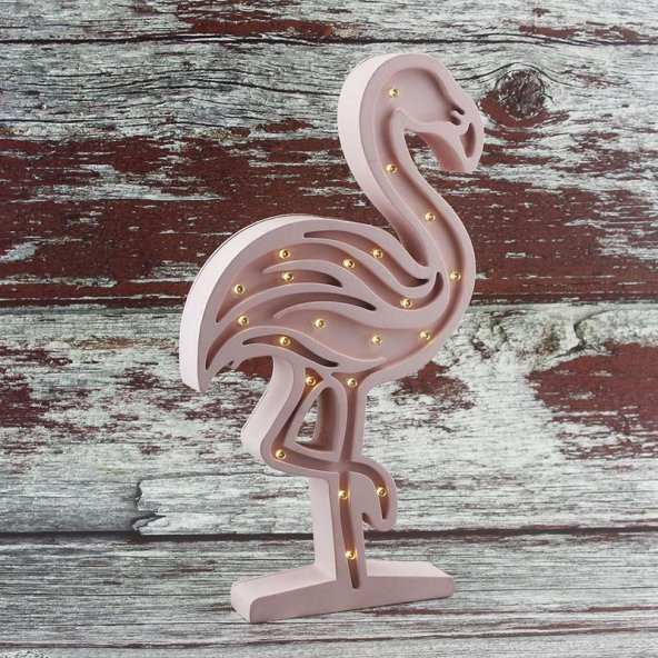 Ahşap Led Işıklı Pilli Flamingo Dekor - 9