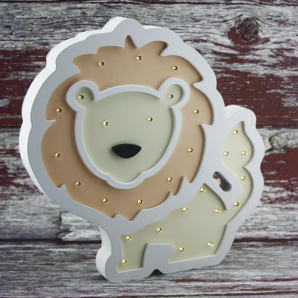 Ahşap Led Işıklı Pilli Arslan Dekor - 3