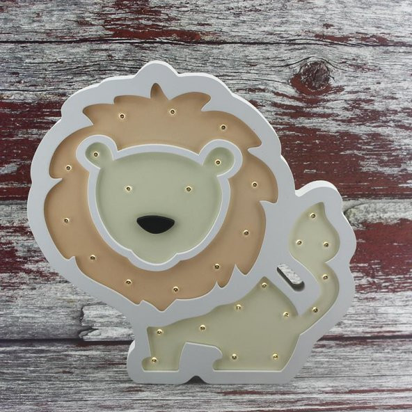 Ahşap Led Işıklı Pilli Arslan Dekor - 4