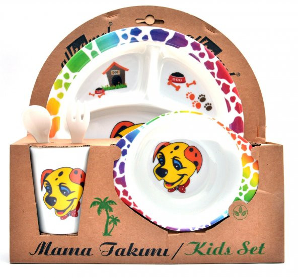 Köpek Melamin Bebek Mama Yemek Tabağı Kabı Bardak Kaşık 5li set