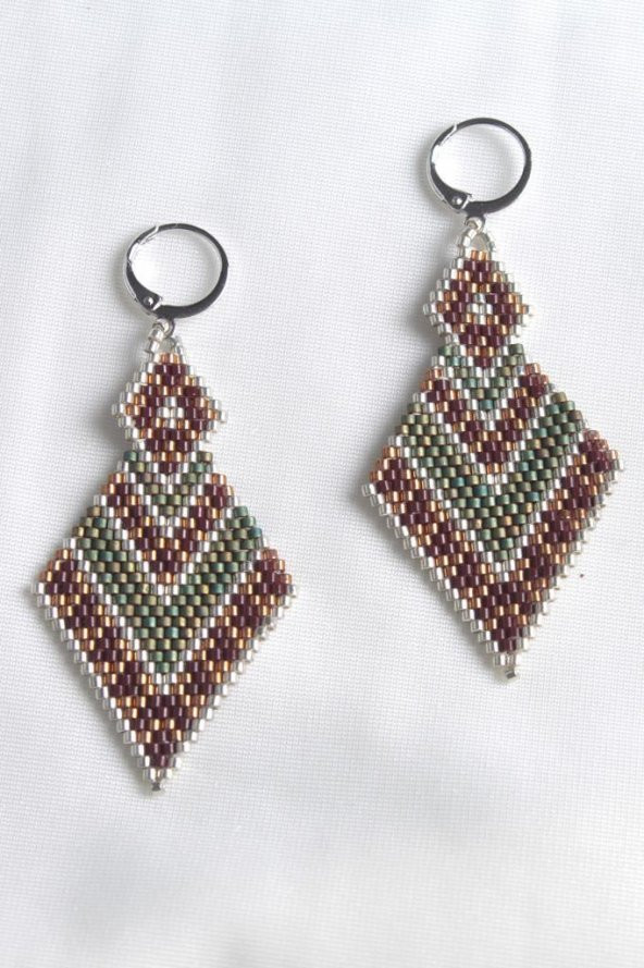 Zariass Küpe Miyuki Baklava Desen Bakır-Yeşil