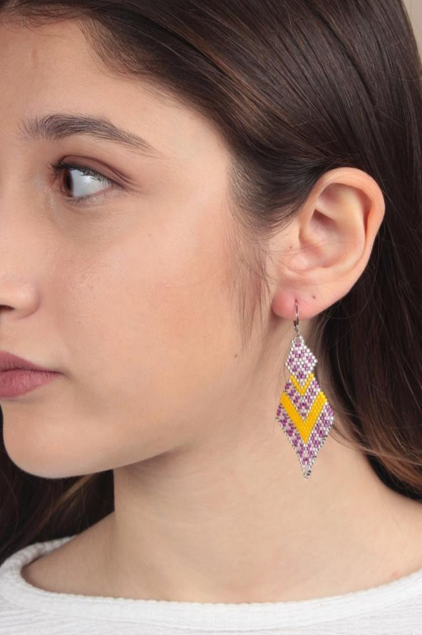 Zariass Küpe Miyuki Baklava Desen Sarı-Fuşya