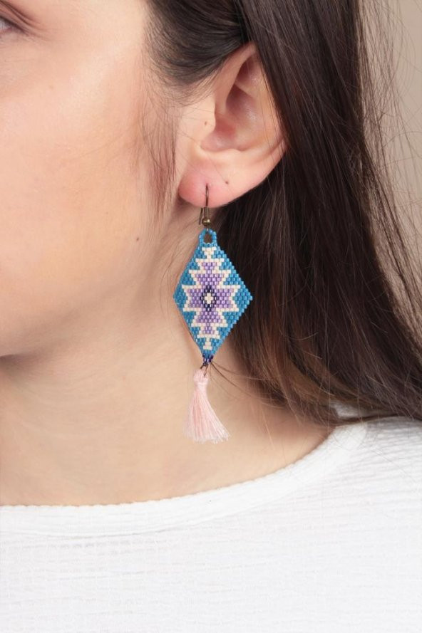 Zariass Küpe Miyuki Baklava Desen Lacivert - Lila