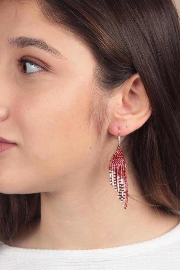 Zariass Küpe Miyuki Püskül Desen Bordo