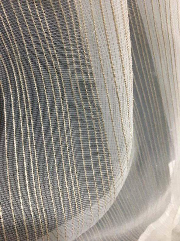 Briillant Çizgili Vizon Simli etek kurşunlu ütü istemez tül perde - 6