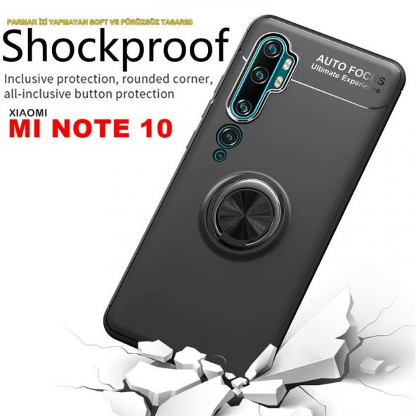 Xiaomi Mi Note 10 Yüzüklü Standlı Manyetik Kamera Korumalı Kılıf - 10