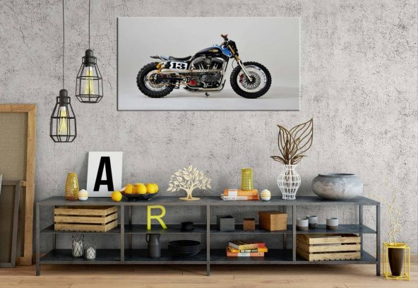 yn-110 Harley Davidson Motor Panoramik Kanvas Tablo