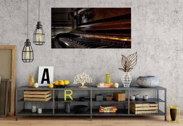 rpt110 Eski Klasik Piyano Panoramik Kanvas Tablo