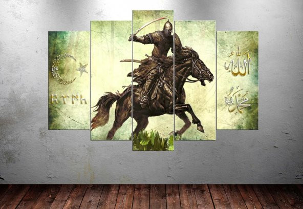 tks10 Türk Savaşçı Kanvas Tablo Allah Muhammed Ay Yıldız